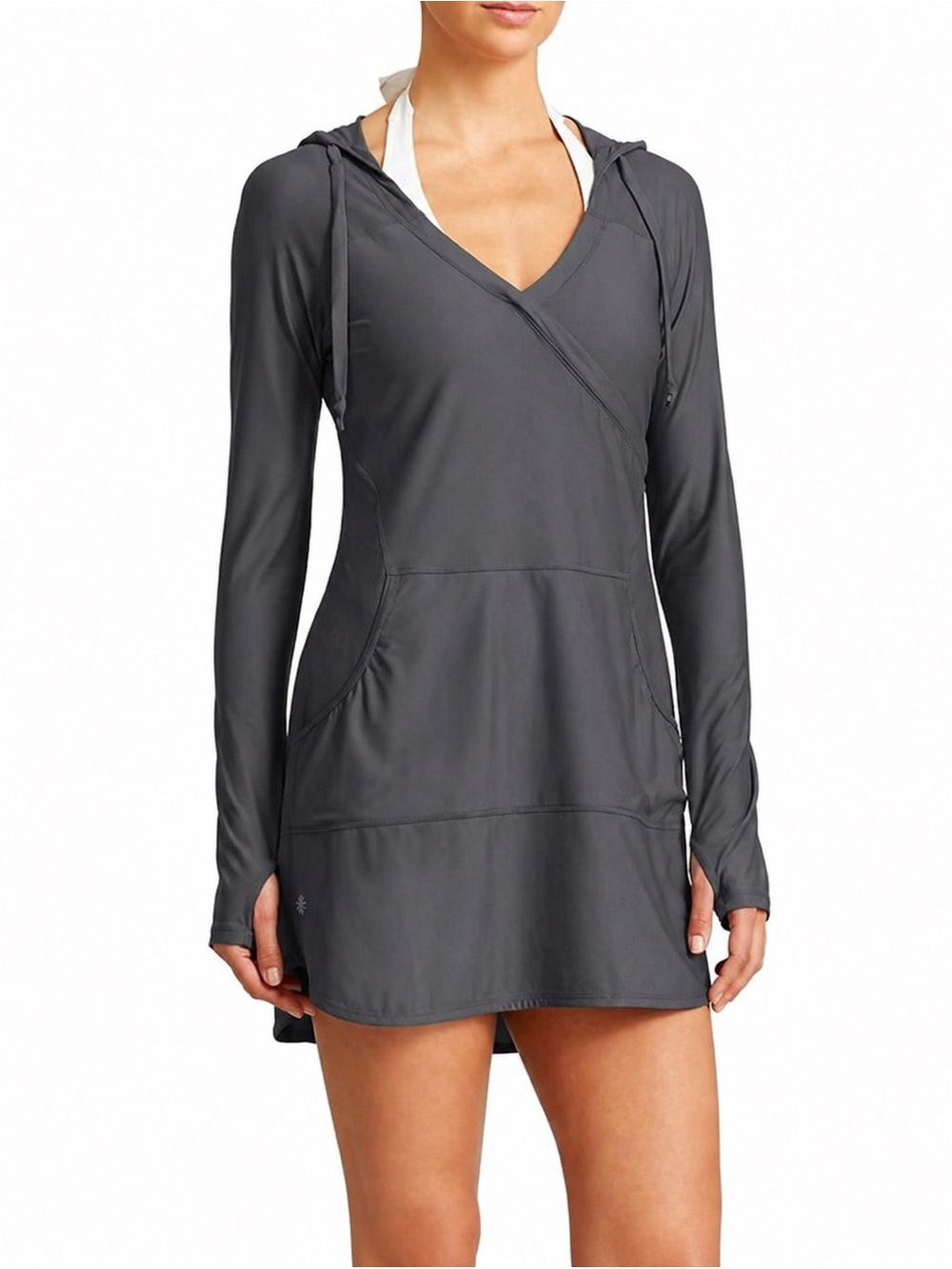 Athleta Wader Hooded Swim Cover Up Dress Charcoal Small